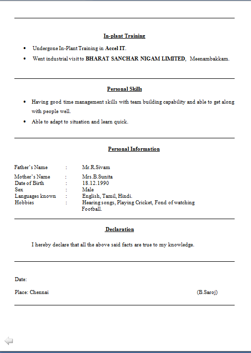 Free resume format download for freshers engineer